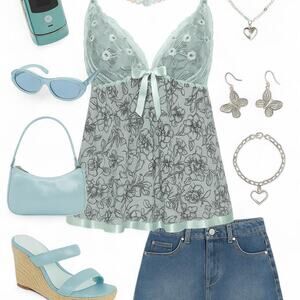 Icy blue Lace floral Babydoll Top